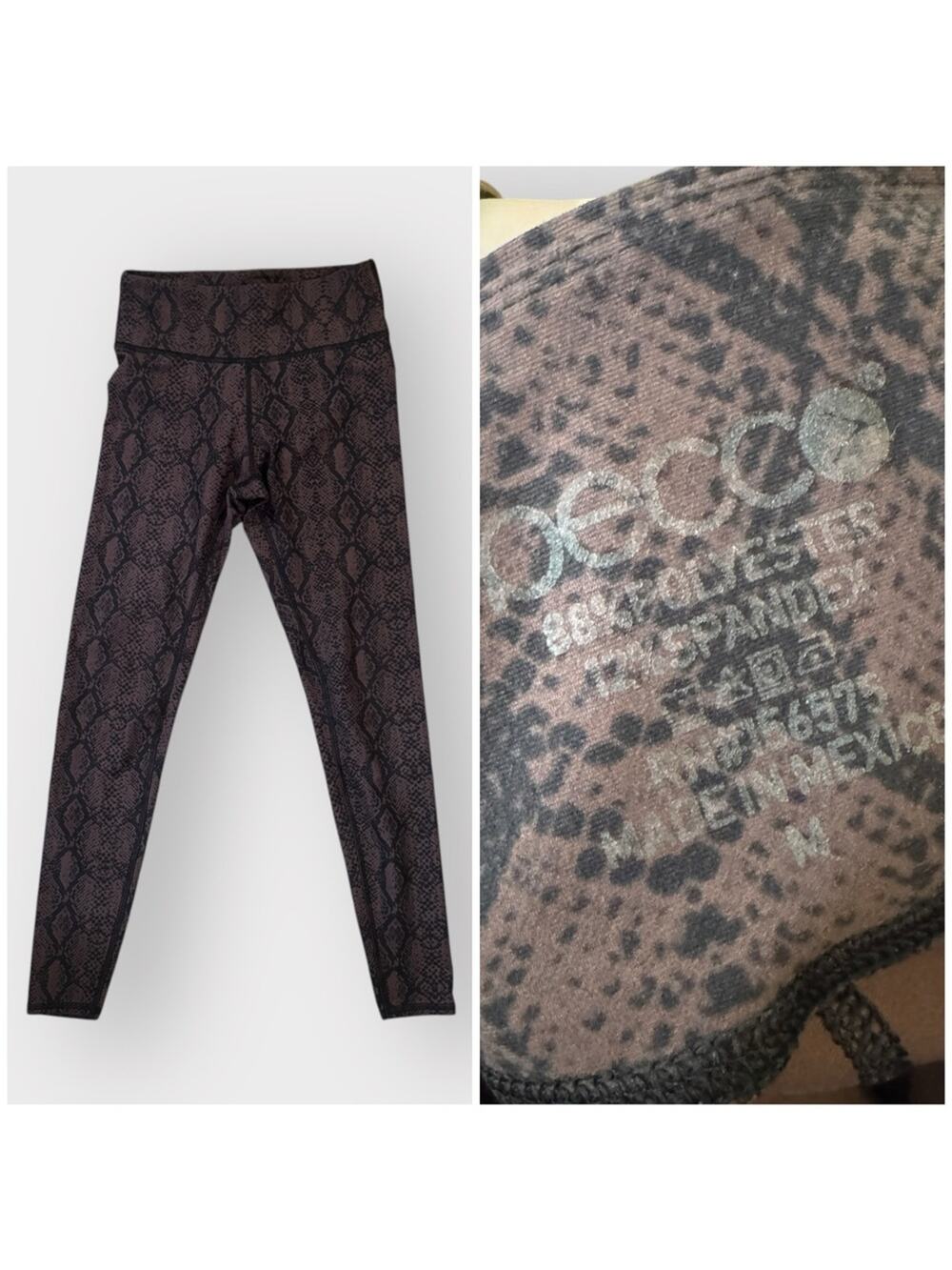 BECCA Snake Print Leggings, brown and black, size medium